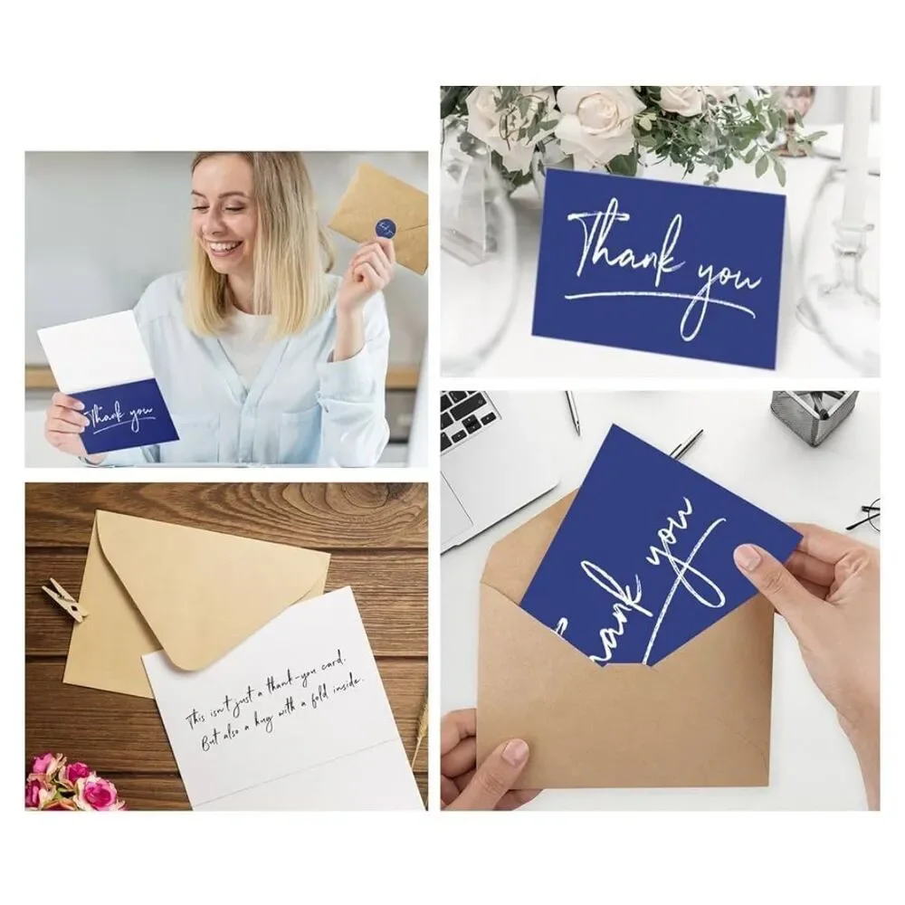 NEW Blue 96 Pk thank You Cards Envelopes & Sticker Graduation 3.5x5”